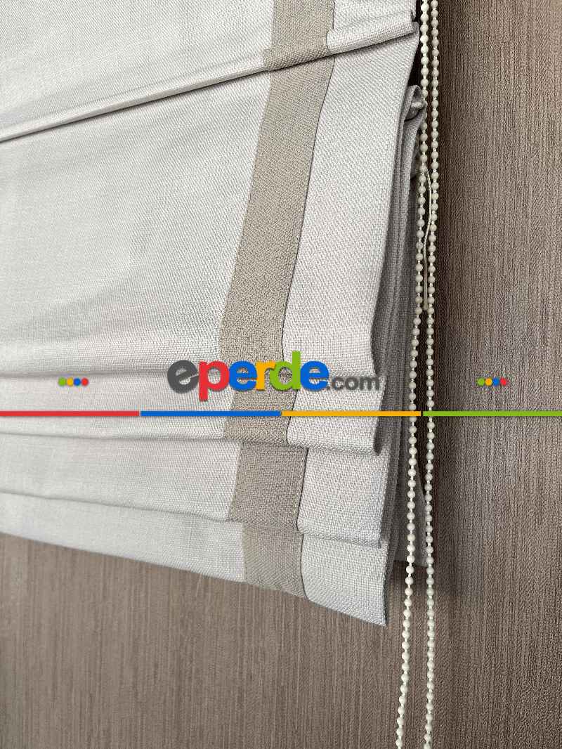 Salon - Yakamoz Rengi Keten Zemin Üzerine Sütlü Kahve Biyeli Katlamalı Perde