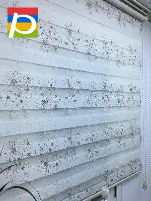 Krem Kahve Çiçek Desenli Brode İşleme Zebra Perde- Kahverengi-Krem