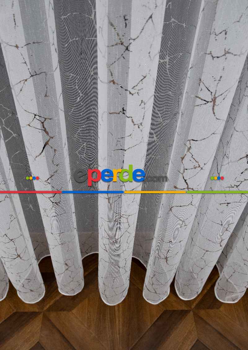 Modern Gümüş Varaklı Keten Tül Perde Yüksek Kalite