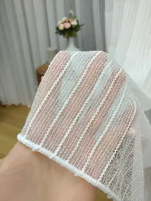 Boyuna Zincir Desenli Düz Tül Perde- Ekru - Kurşunlu Tül