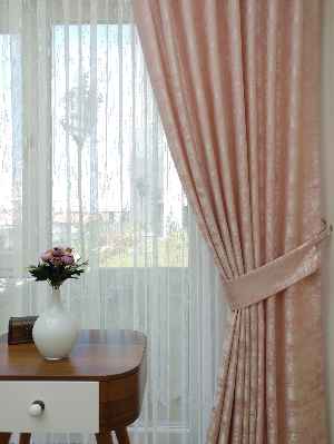 Patinedesenli Pudra - Katyonik Jakar Fon Perde- Pudra