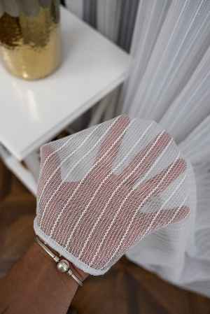 Yeni Trend Simli Çizgili Tül Perde-ekru- Kurşunlu Tül