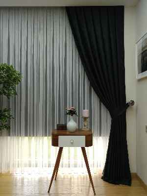 Siyah Renk Jakar Desenli Fon Perde - Siyah