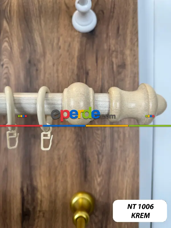 Akçaağaç Krem Raylı Veya Raysız Plastik Halkalı Rustik Perde Askısı