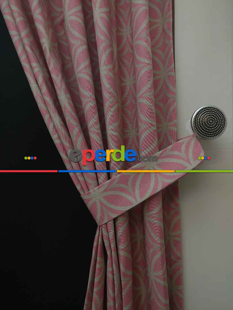 Yatak Odası - Dairesel Desenli Oturma Odası Fon Perde- Pembe Pudra Pembe