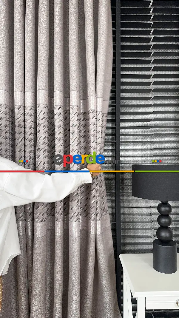 Gül Kurusu Fon Perde, Parlak Zemin, Kazayağı Desenli, Jakar Dokuma