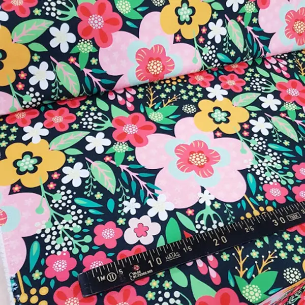 Çiçek Desenli Fon Perde Evm298 - Kumaşı Kalındır Duck Bezi Değildir.- Siyah-Kırmızı-Pembe-Siyah Kırmızı-Çok Renkli