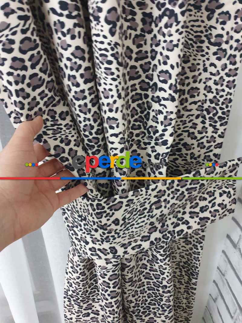 Leopar Desenli Baskılı Fon Perde - Kampanyalı Kaliteli Ürün-  Çok Renkli 3