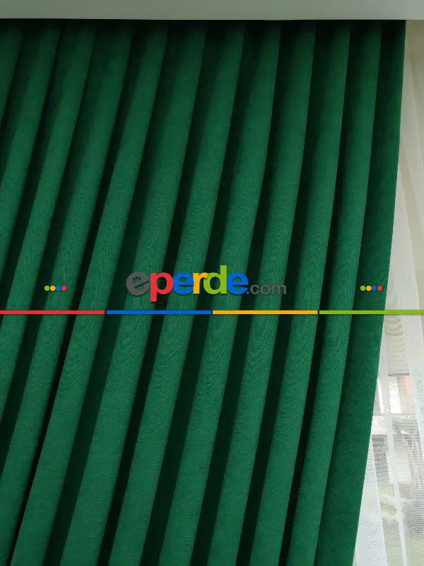 Salon Fon - Koyu Yeşil - Düz Fon Perde (  Dökümlü Fon Perde)- Yeşil