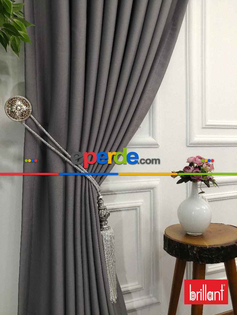 Brillant Karartma Blackout Koyu Gri Renk Fon Perde- Gri Koyu