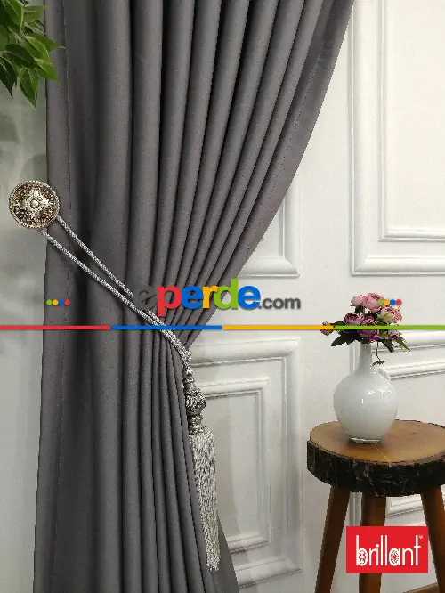 Brillant Karartma Blackout Koyu Gri Renk Fon Perde- Gri Koyu