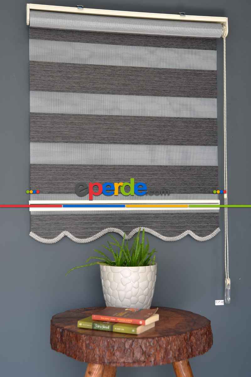 Halim Perdesan Kb-07 Siyah Renk Etekli Veya Eteksiz Karartma Zebra Stor Perde