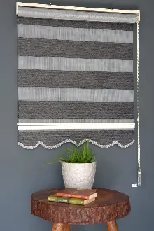 Halim Perdesan Kb-07 Siyah Renk Etekli Veya Eteksiz Karartma Zebra Stor Perde