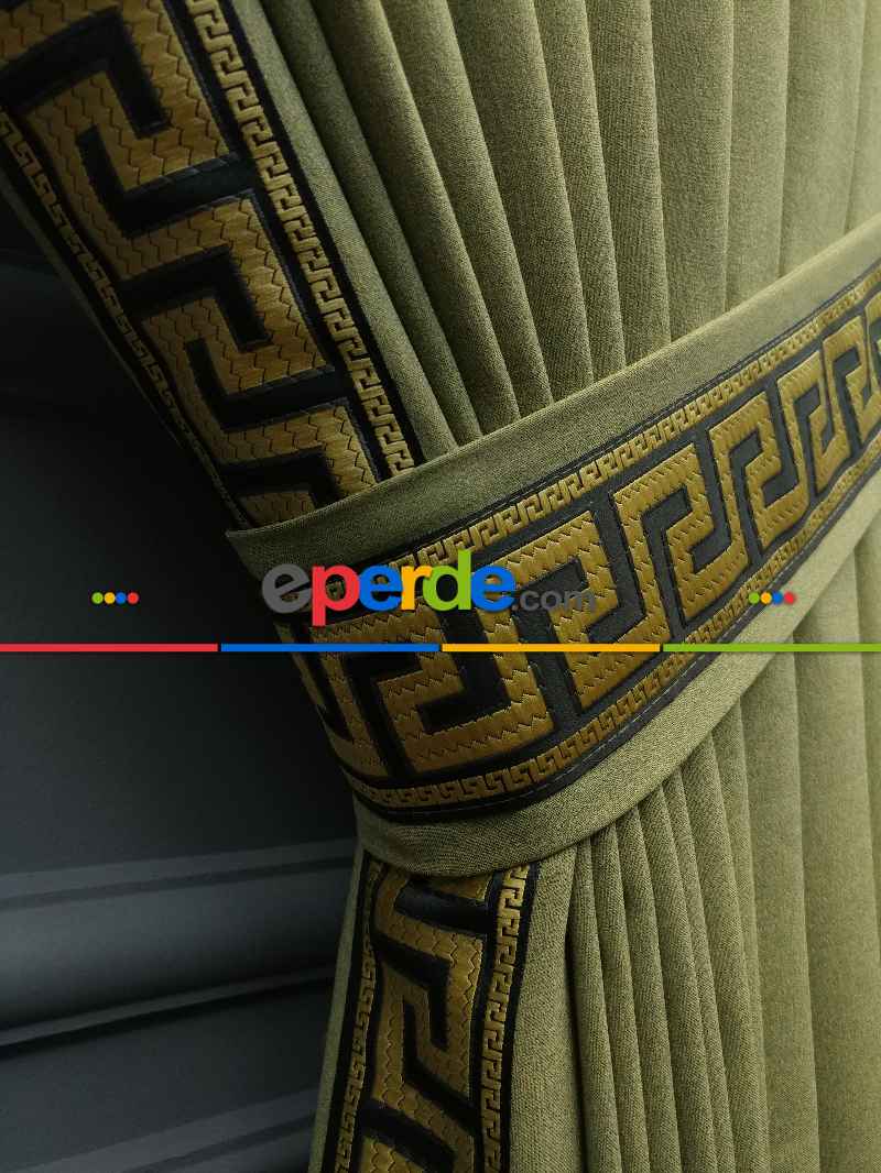 Salon Perdesi - Modern Bordürlü Salon Fon Perdesi İkon 2021 Elıte- Siyah