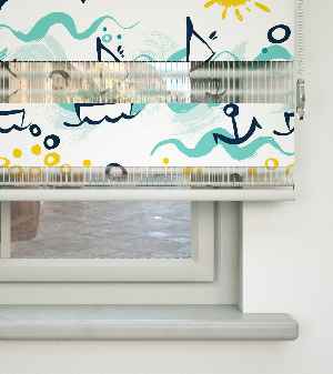 Çocuk Odası Zebra Perde - Denizci Desen Baskılı Zebra Perde- Mavi-Sarı-Beyaz-Su Yeşili