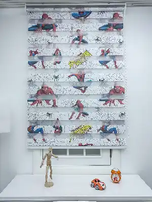 Zebra Perde- Dijital Spıderman Örümcek Adam Baskılı Zebra Perde- Mavi-kırmızı-sarı
