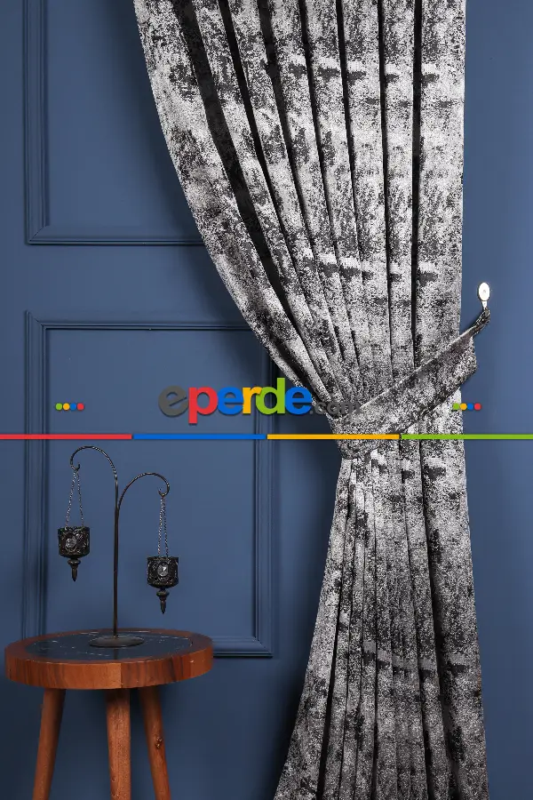 Salon Fon Perde - Siyah - Gri Antrasit Jakar Dokuma Fon Perde