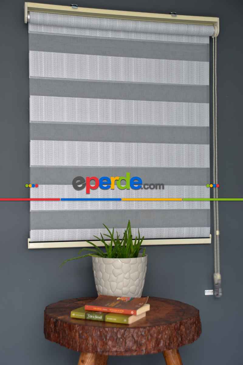 Halim Perdesan Jk-286 Koyu Turkuaz & Ekru Renk Etekli Veya Eteksiz Zebra Stor Perde