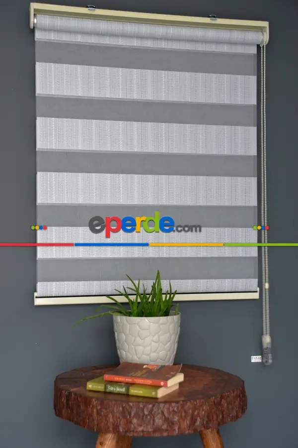 Halim Perdesan Jk-286 Koyu Turkuaz & Ekru Renk Etekli Veya Eteksiz Zebra Stor Perde