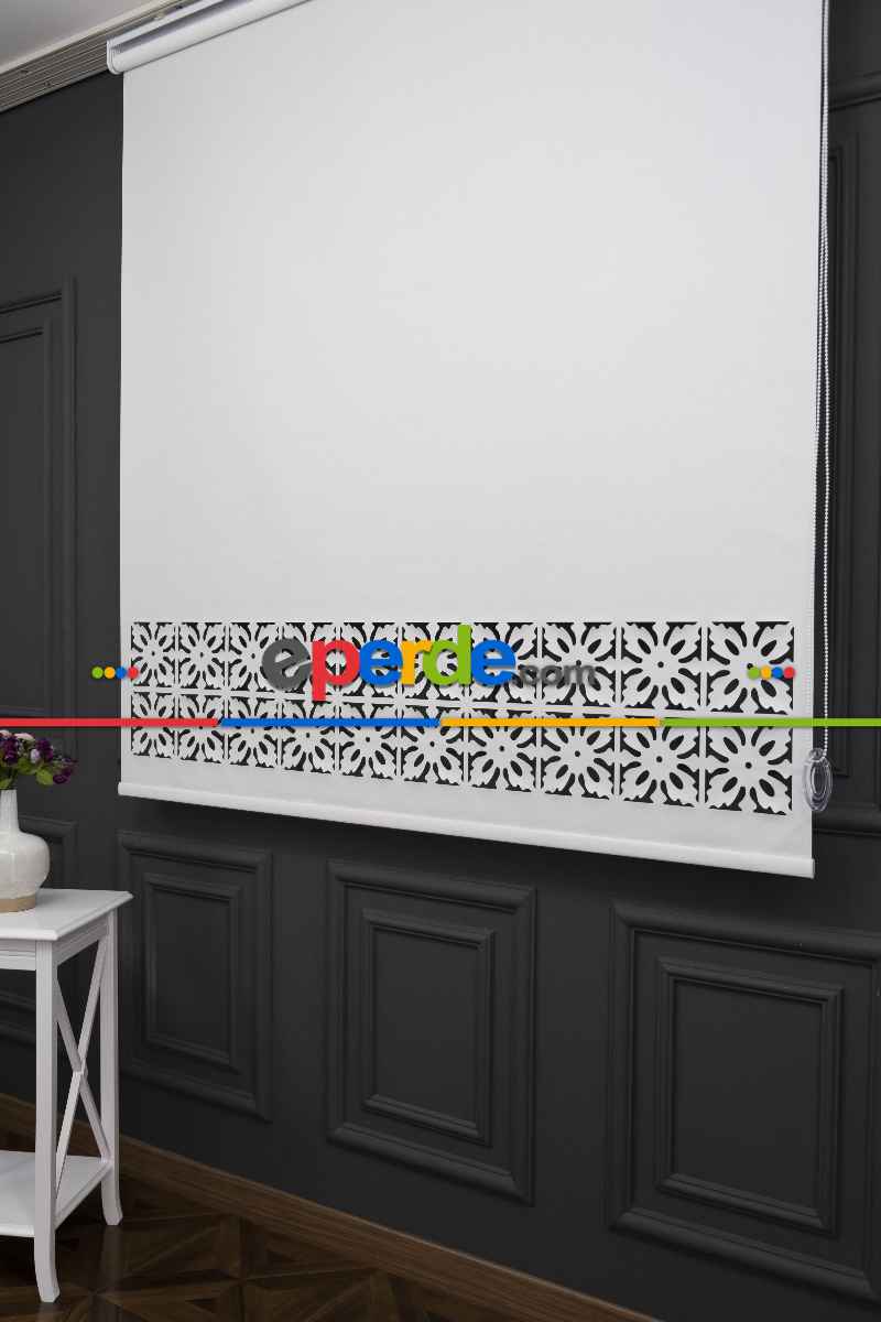 Ekru Renk Lazer Kesim Mat Stor Perde (ister Düz - İster Lazer Kesimli Satın Alın)