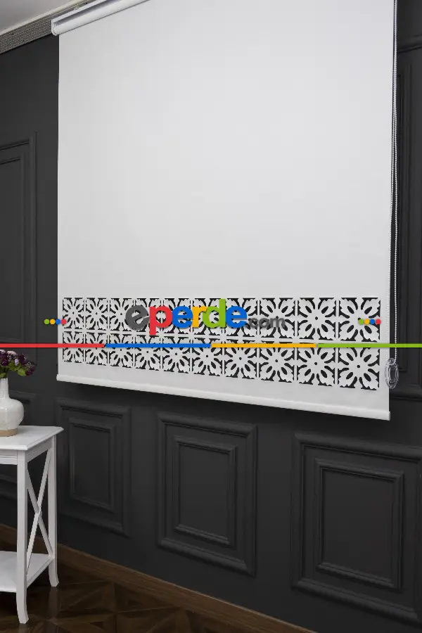 Salon Stor - Ekru Renk Lazer Kesim Mat Stor Perde (ister Düz - İster Lazer Kesimli Satın Alın)
