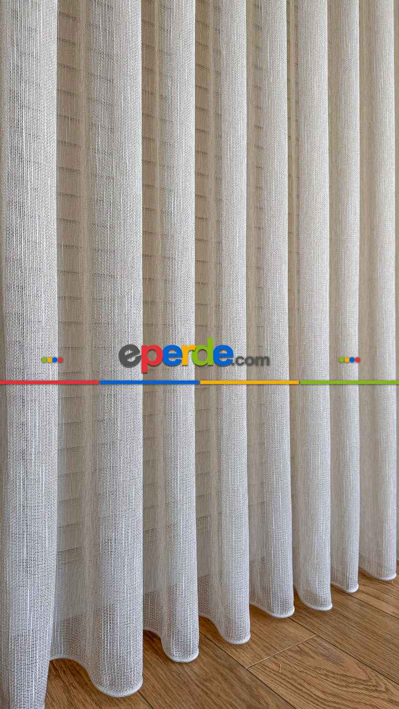 Altın Simli Krem Keten Tül Perde - Ağır Gramajlı Premium