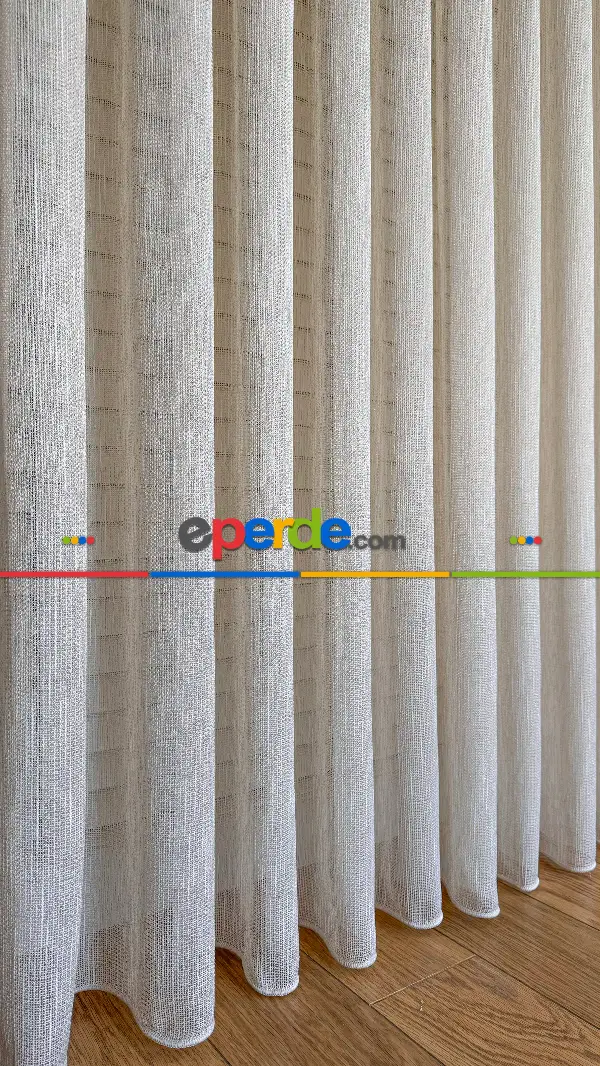 Mutfak Altın Simli Krem Keten Tül Perde - Ağır Gramajlı Premium