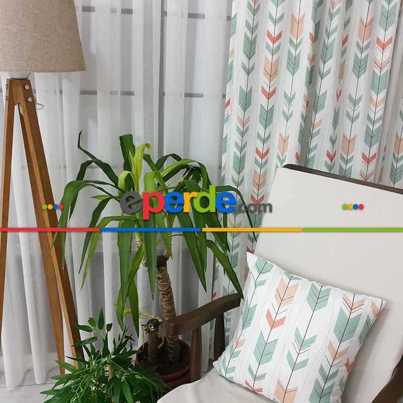 Kızılderili Desenli Fon Perde Evm233-2 Kumaşı Kalındır Duck Bezi Değildir- Beyaz-Pembe-Mavi Açık-Kahve