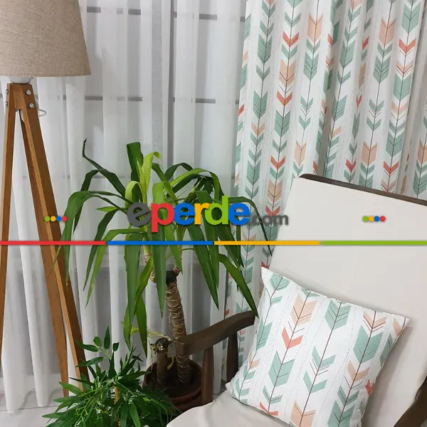 Kızılderili Desenli Fon Perde Evm233-2 Kumaşı Kalındır Duck Bezi Değildir- Beyaz-Pembe-Mavi Açık-Kahve