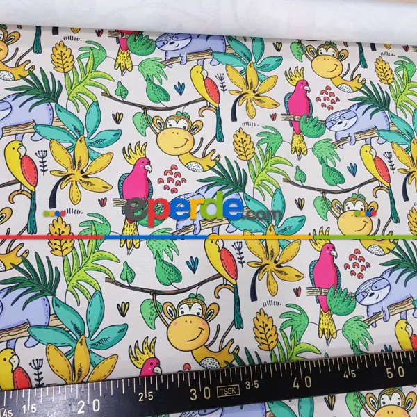 Bebek Odası Fon - Tropikal Orman Desenli Fon Perde Evm688 Kumaşı Kalındır Duck Bezi Değildir- Yeşil