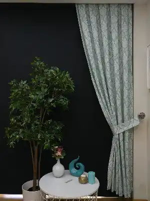 Damask Desenli Salon Odası Fon Perde- Turkuaz