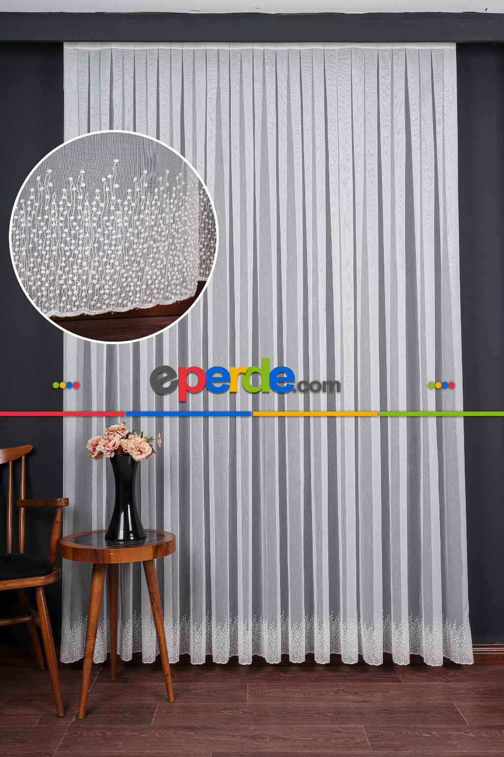 Etek Ucu Nakış İşlemeli Tül Perde