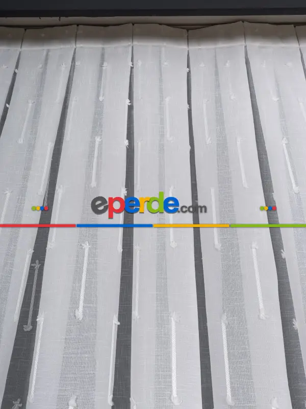 Minimal Çizgili Ekru Keten Tül Perde | Modern Ve Zarif Görünüm