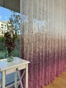 Pembe Kahverengi Degrade Geçişli Tül Perde, Fransız Örme Tül