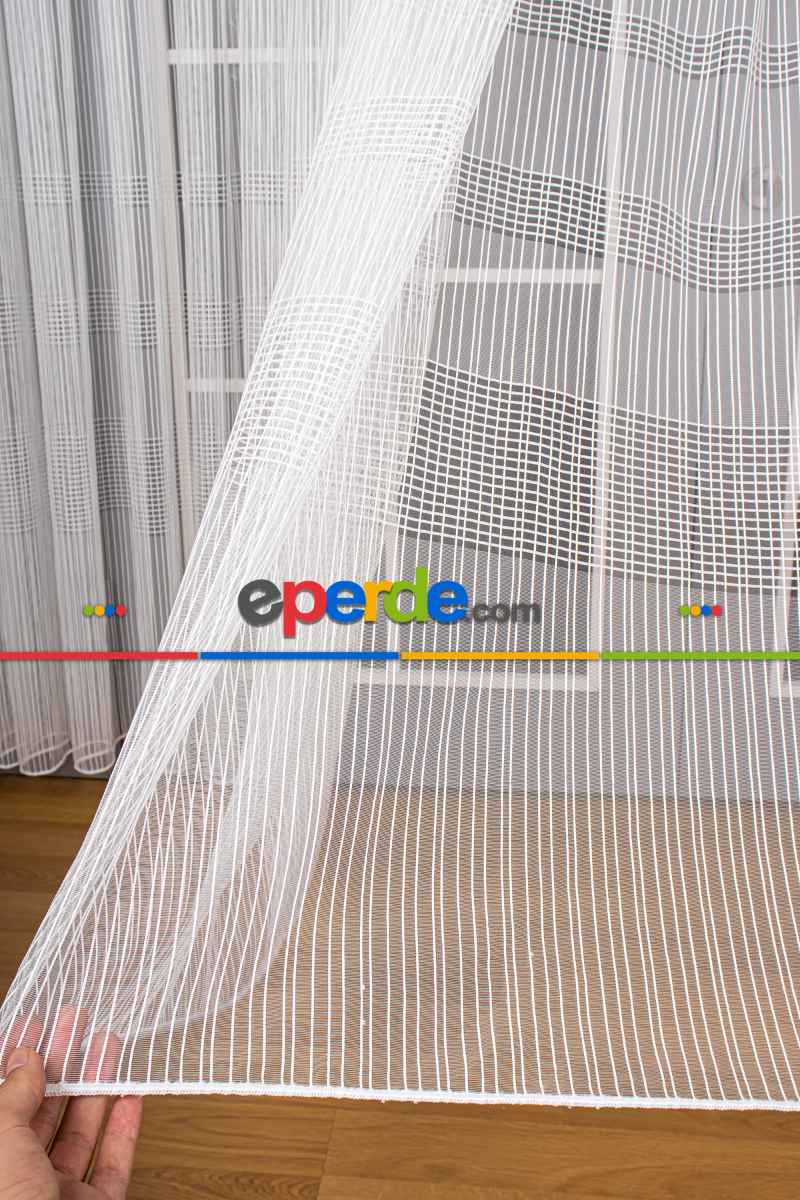 Mutfak Tül Perde - Pileli Düz Mutfak Perdesi- Ekru