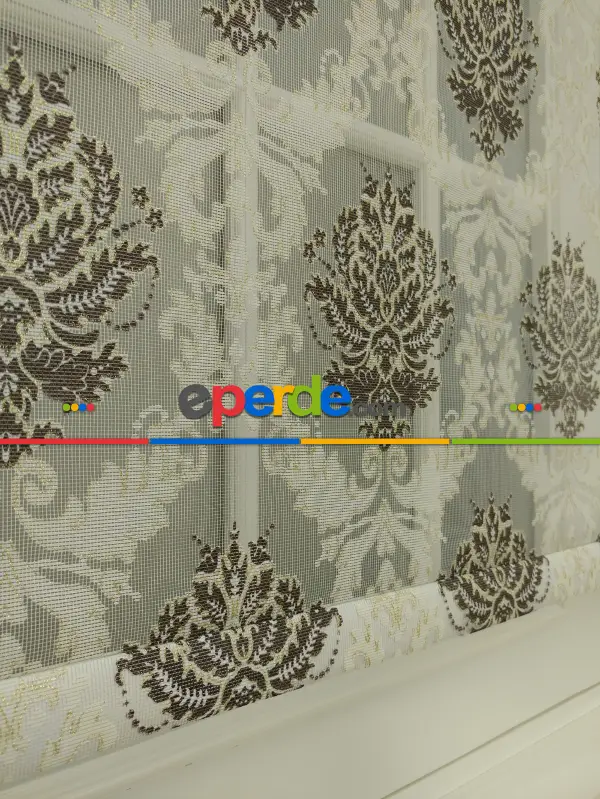 Yakma Tül Stor - Çiftli Sistem Desenli Perde (burn Out)- Kahve-açık Vizon