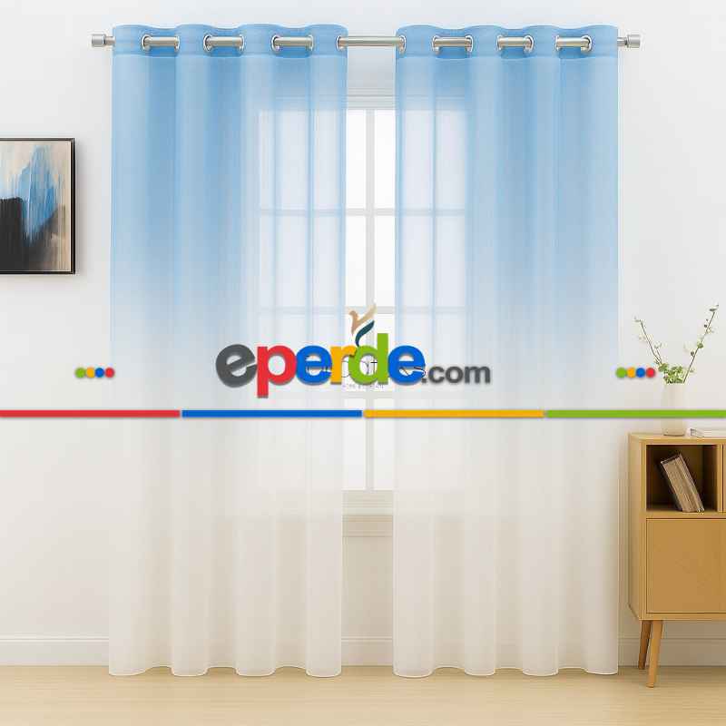 Mavi Renk Renkli Degrade Rustik Tül Perde