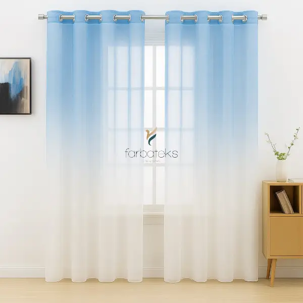 Mavi Renk Renkli Degrade Rustik Tül Perde