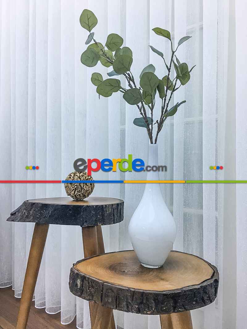 Mutfak - Ütü Gerektirmeyen Dertsiz Keten Şantuk Düz Tül Perde 2021- Ekru