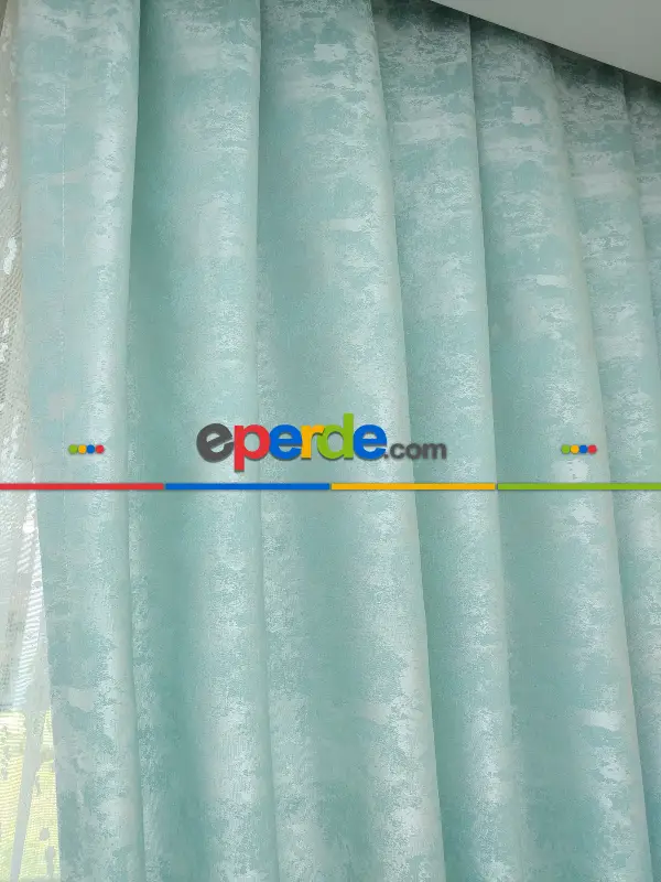 Patinedesenli Su Yeşil - Katyonik Jakar Fon Perde- Su Yeşili