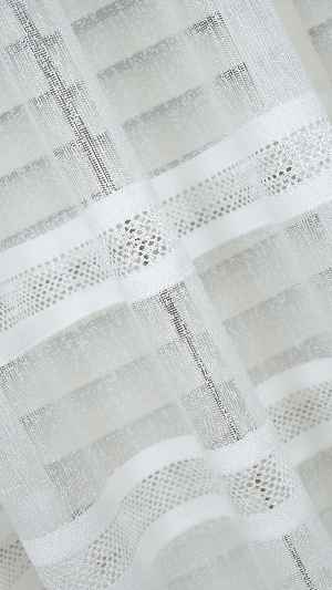 Ekru Çizgili Enine Bantlı Tül Perde, Ağır Gramajlı Premium Seri