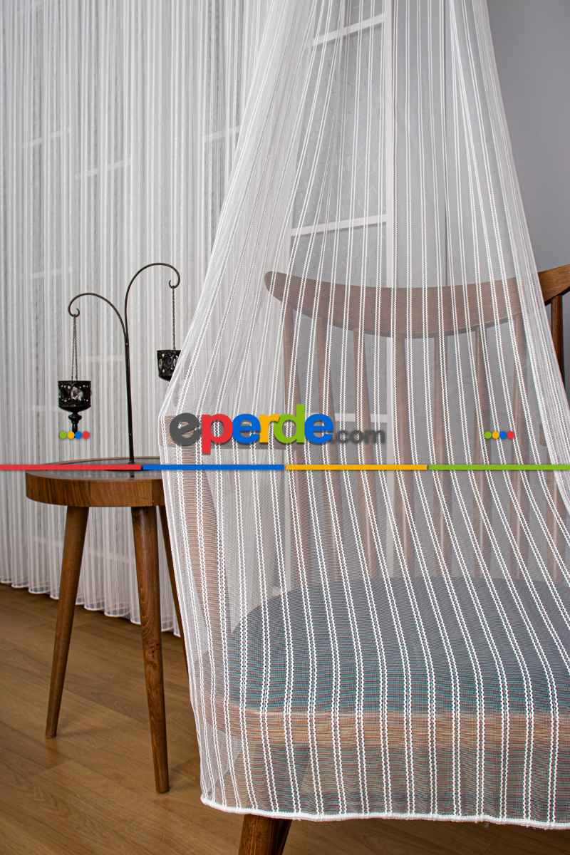 Yatak Odası - Çift Makarna Simli Armür Düz Tül Perde - Kurşunlu Tül