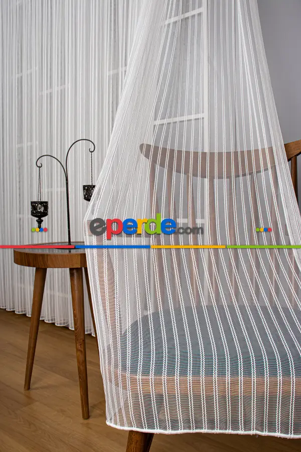 Mutfak Tül Çift Makarna Simli Armür Düz Tül Perde - Kurşunlu Tül