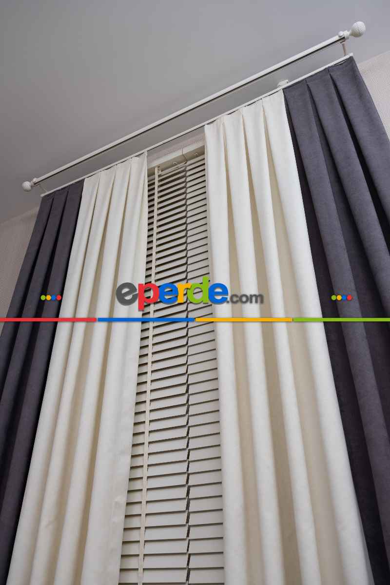 Yatak Odası - Krem Ve Antasit Kombinli Fon Perde