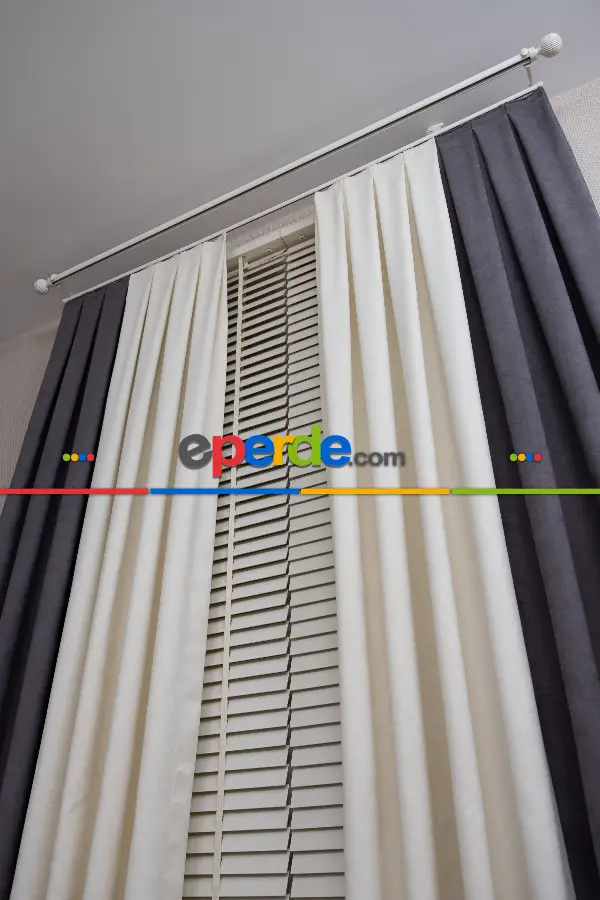 Krem Ve Füme Kombinli Fon Perde - Kadife Dokulu