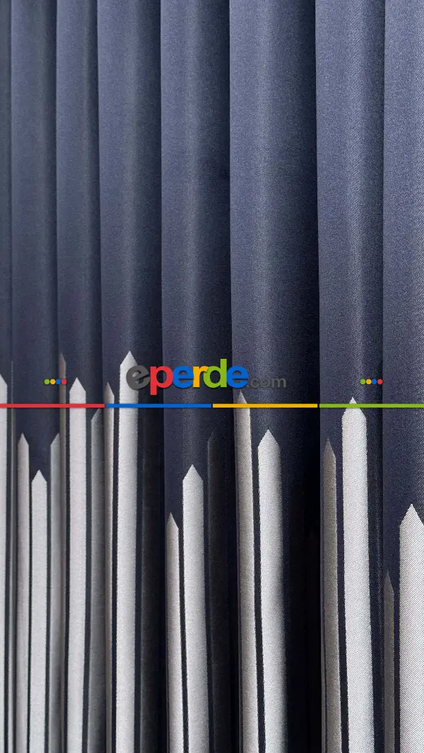 Lacivert Gri Çizgili Jakar Dokuma Fon Perde