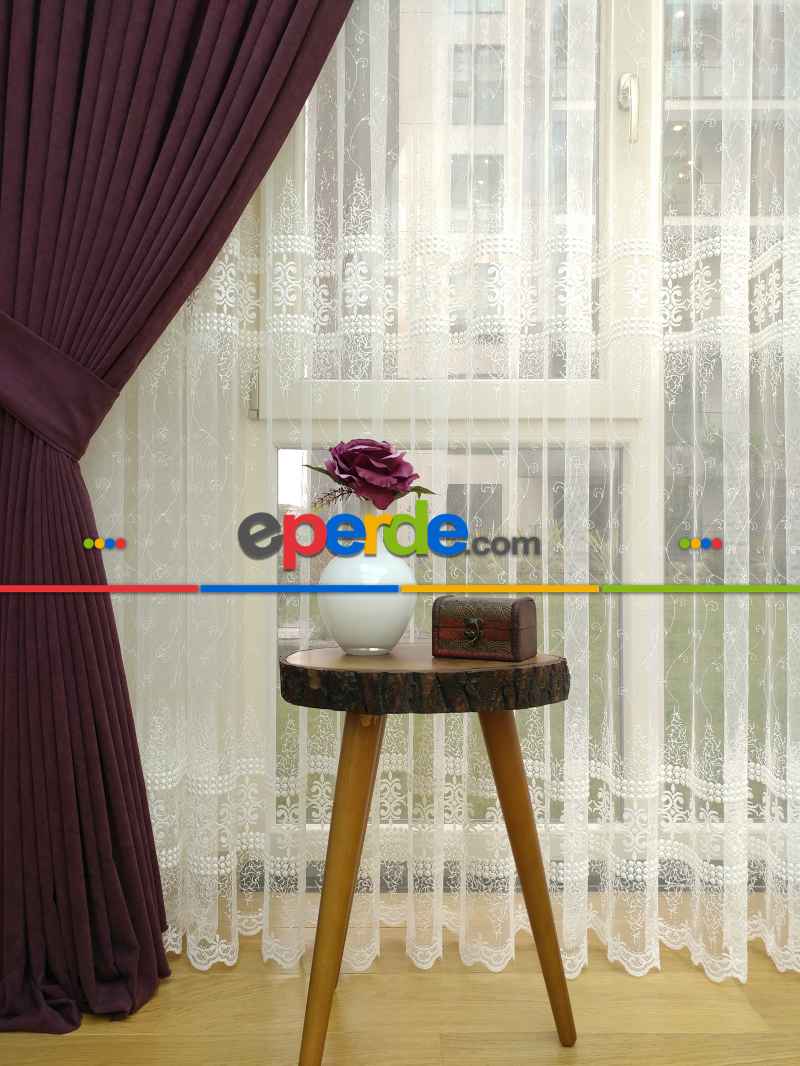 Saon Perdesi - Mürdüm Düz Sade Fon Perde (  Dökümlü Fon )- Mürdüm