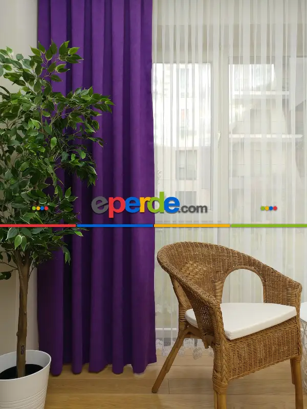 Salon Fon - Mor Düz Fon Perde - Mor