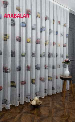 Çocuk Odası - Arabalar Desenli Modern Tül Perde - Elit Ürün
