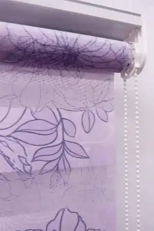 Çiçek Desen Zebra Perde- Mor-lila